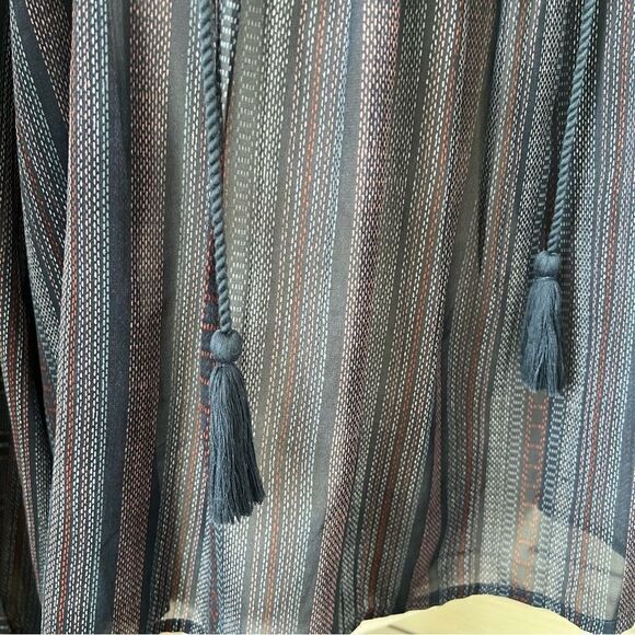 Lucky Brand Blue Striped Boho Balloon Sleeve Peasant Blouse - Picture 8 of 12